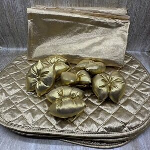 Gold Shimmer Table Set‎ for 6 Round 85" Tablecloth 6 Napkin Holders Placemats
